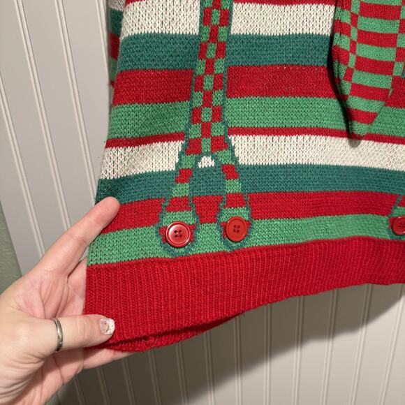 Jolly Sweaters Red Green Tie Suspenders Christmas Sweater Mens Large - Picture 2 of 6